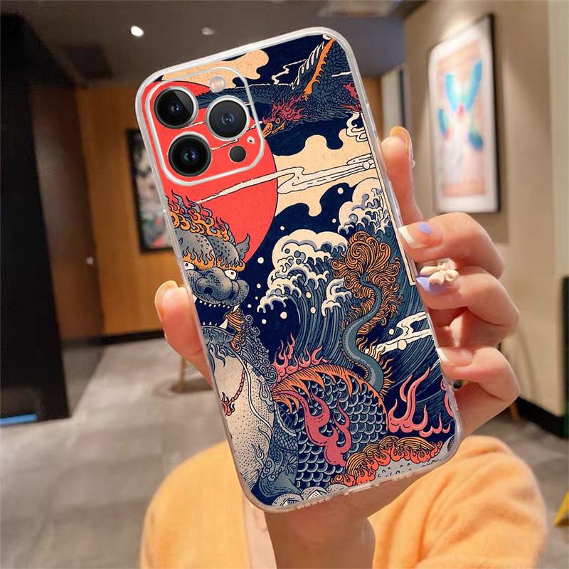 Phone Case For Iphone 17 Pro Max Air 16 15 14 13 Pro Max 15 16 Pro 15Plus Japanese Style Art Wave