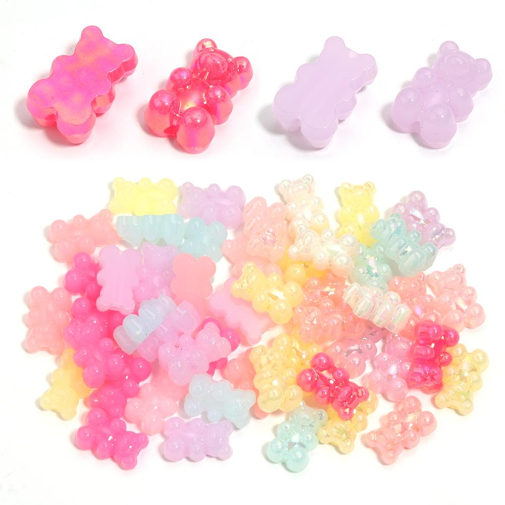 50Pcs 18×11mm Acrylic Mini Bear Beads Colorful Vertical Hole Beads For DIY Handmade Bracelet Phone Chain Jewelry Accessories