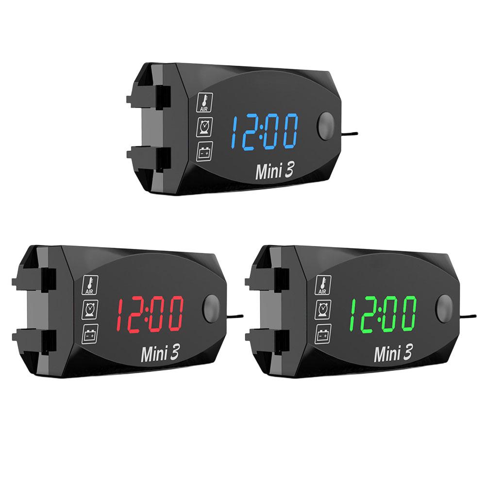 12V Moto Temperature Clock Waterproof 3 In 1 Motorcycle Electronic Clock Thermometer Voltmeter Digital Display Universal Watch
