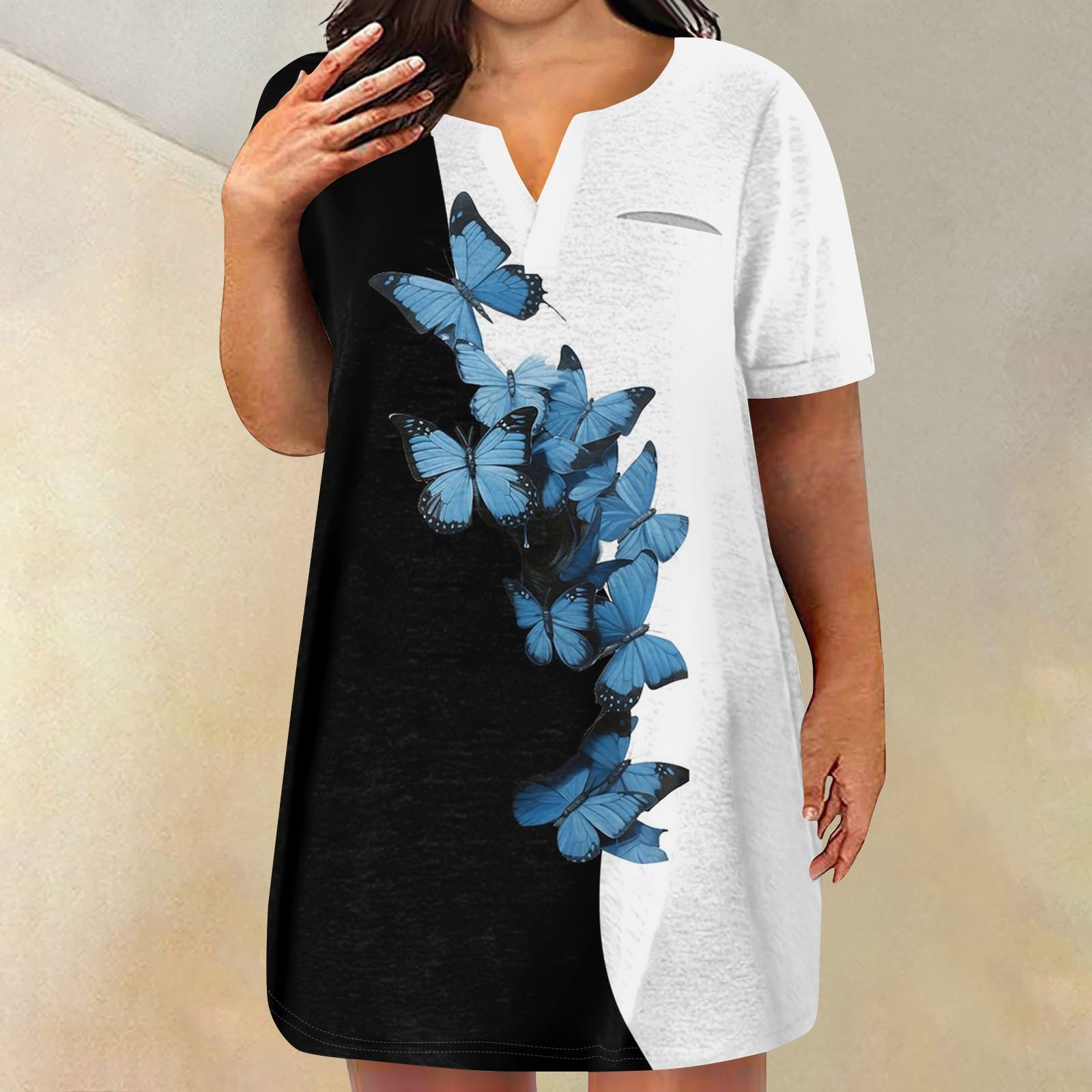 

Жіночі сукні великих розмірів з V-подібним вирізом і короткими рукавами, літня повсякденна однотонна туніка з кишенею XL білий