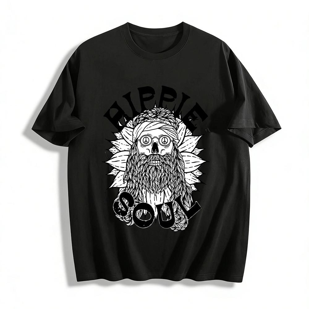 

Hippie Soul Skull Print Vintage Casual Unisex Top Pure cotton T-shirt XXS