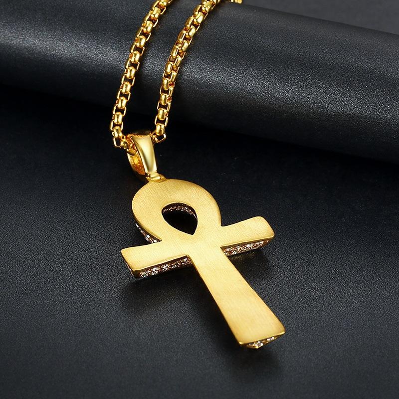 2026 Jewelry Fashion Trend Inlaid Zircon Men's Exquisite Gift Jewelry Necklace Egypt Anhe Key Pendant