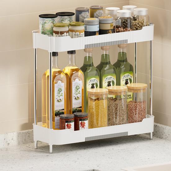 2-Tier Kitchen Counter Organizer Storage Shelf with Drip Trays Countertop Organizer Rack for Bottles And Jars Kitchen Bathroom