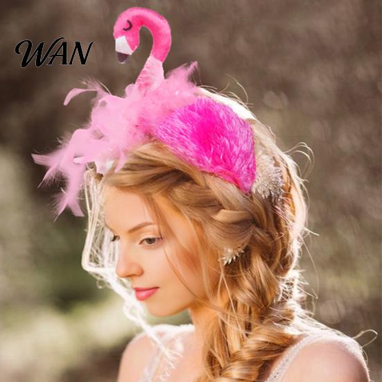 Flamingo Party Headband Women 3D Design Pink Feather Soft Velvet Three-dimensional Headpiece Fabric Hair Hoop Summer Beach Festival Accessory
