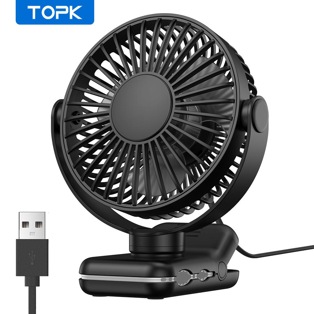 TOPK Mini Portable Clip on Fan,USB Desk Fan,3 Speeds Quiet Wind 720° Rotate Personal Electric Fan,Standing Fans for Room Home