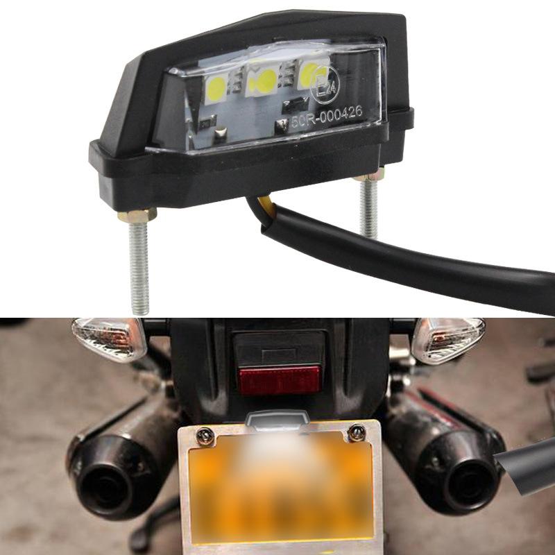 12V Motorcycle LED License Plate Light White Lamp Waterproof 2 Wires Black Shell For Honda Kawasaki Yamaha Accessories
