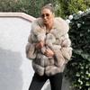 Europe and The United States Hot Sale Fur Coat with Hood Splicing Coat Imitation Fox Fur Fur Faux Fur