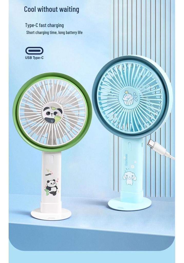 2026 Desktop & Handheld Cartoon Fan with Multi-Speed and Phone Holder – Large Brushless Strong Wind Model