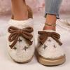 Fashion Sweet Bowknot Furry Comfort Indoor Slippers Women 2025 Winter Soft Non Slip Eva Slippers with Platform Warm Fluffy Fur Shoes
