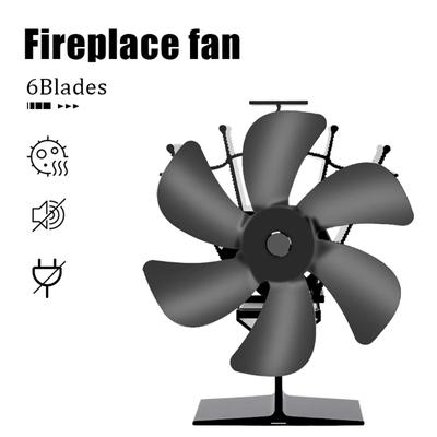Wärmebetriebener Ofenventilator, umweltfreundlich, leise, schwarz, 6 Flügel, Kaminventilator für Holzscheite, Winterwärmer, effiziente Wärmeverteilung