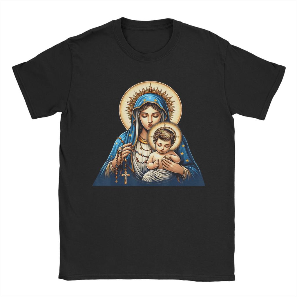 Vintage T Shirt Summer Tattoo Style Virgin Mary Hippie T Shirts  100 Cotton Tshirt for Men Y2K Retro Print Short Sleeve Clothes