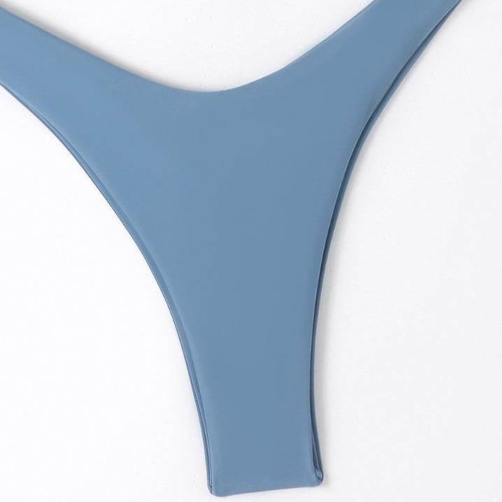 Solid Color Split Swimsuit Girls Sexy Deep V Gather Bikini Straps Premium Sense Pure Erotic Swimsuit