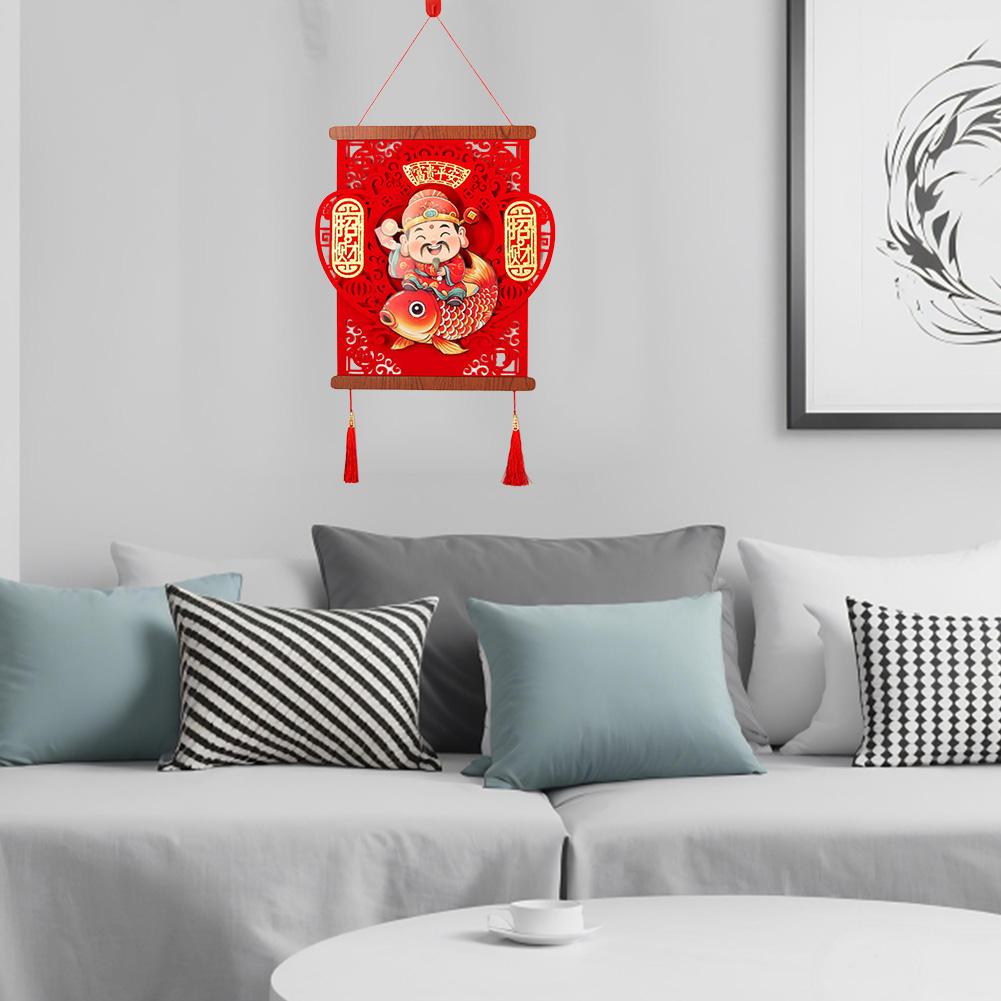 Decorative God Of Wealth Poster 2026 Year Of The Horse New Year Wall Decoration Red Gold Flocked Fabric for Store