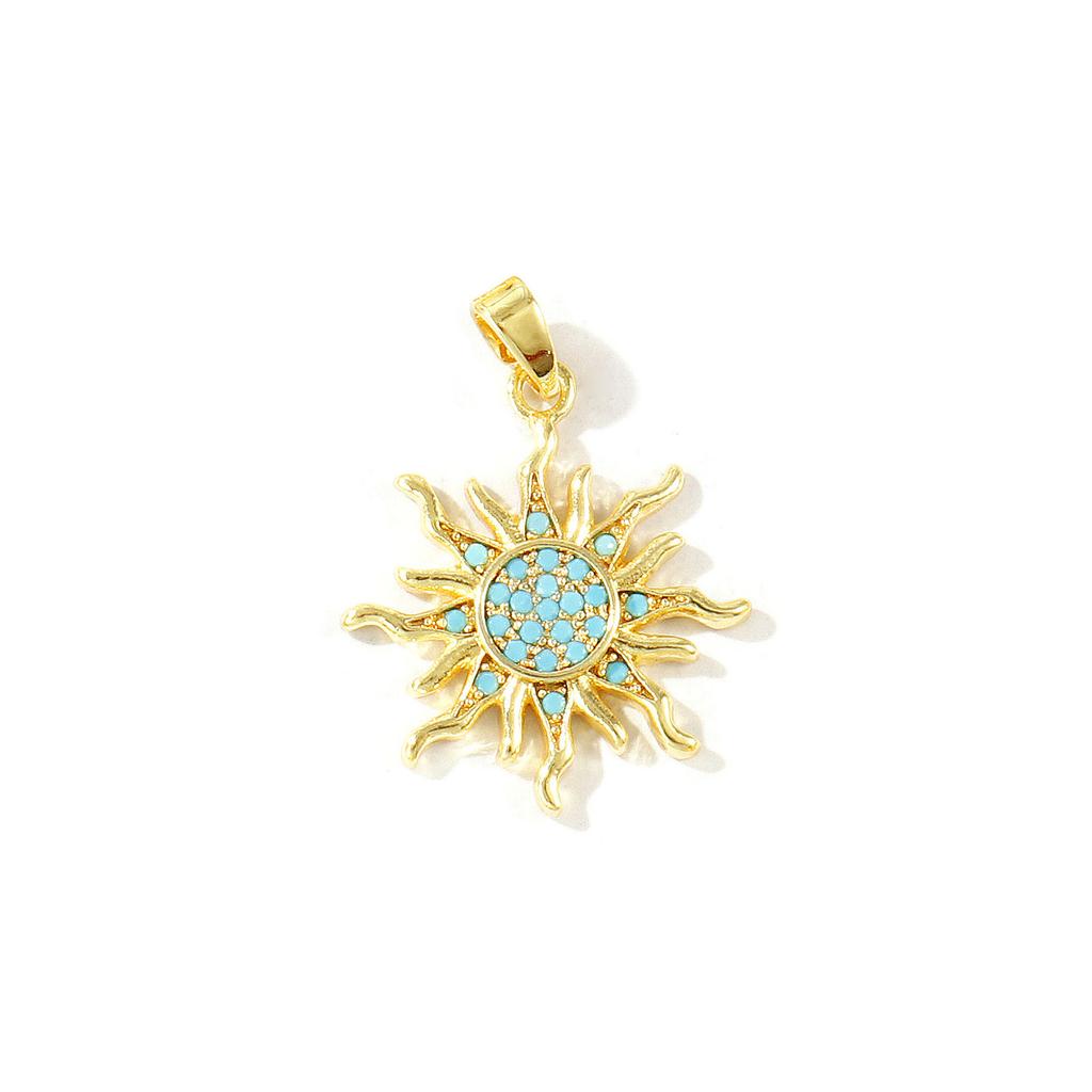 2 Pcs Blue Cubic Zirconia Ocean Charms Starfish Mermaid Conch Sun Shaped Melon Brass 18K Gold Plated Pendants For DIY Necklace