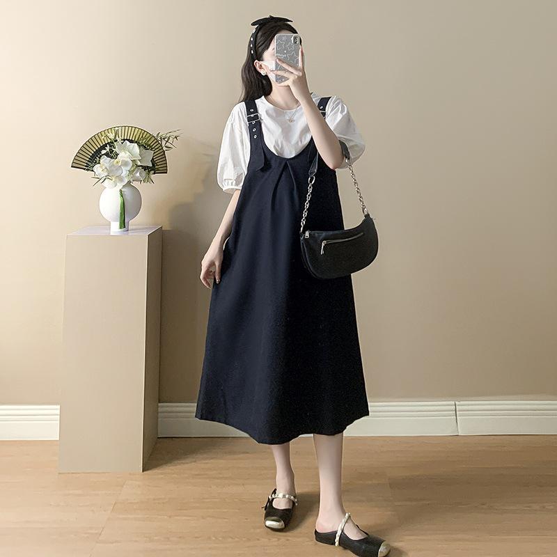 Plus Size 2026 Spring/Summer Maternity Overall Skirt & Shirt Set
