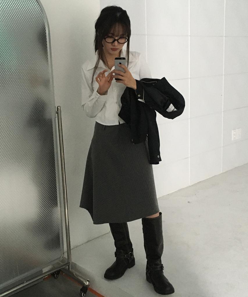 Chix Pinstripe Asymmetrical Midi Skirt Charcoal