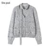 Women's V-Neck Wool Blend Striped Sequin Knit Cardigan