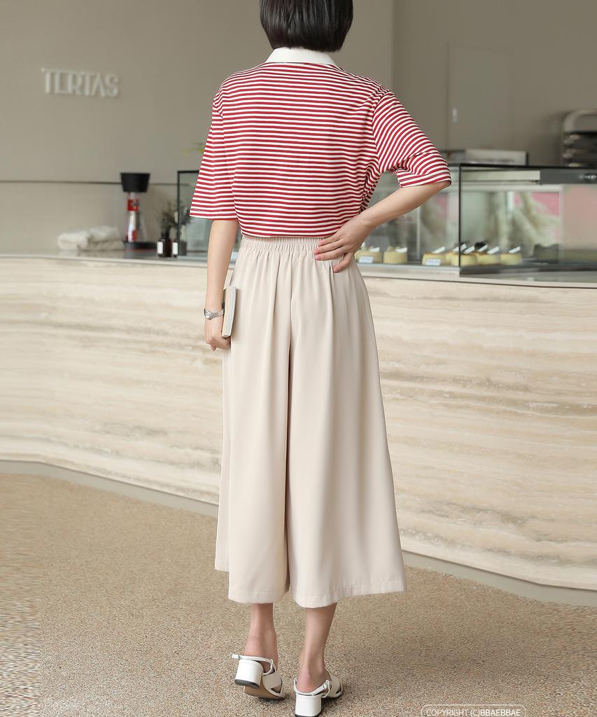 Ppaeppae 3/4 Wide Back Elastic Waist Skirt Pants
