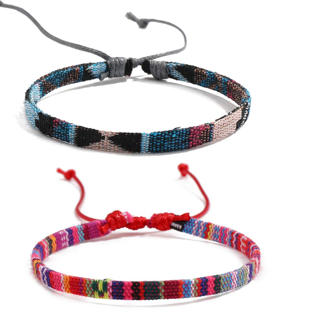 Set of 12 Comfortable Cotton Linen Wristband Handcrafted String Rope Jewelry Woven Bracelets with Adjustable Size