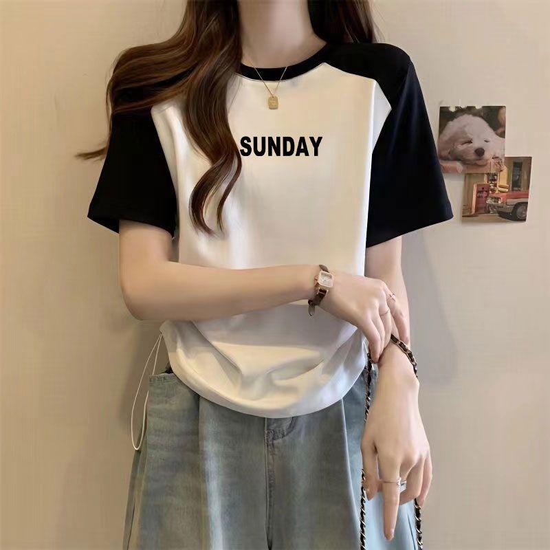 Tričko s krátkým rukávem Dámské Vintage Harajuku Šedý svetr Mikiny Tenký top s kulatým výstřihem Retro Patchworková trička