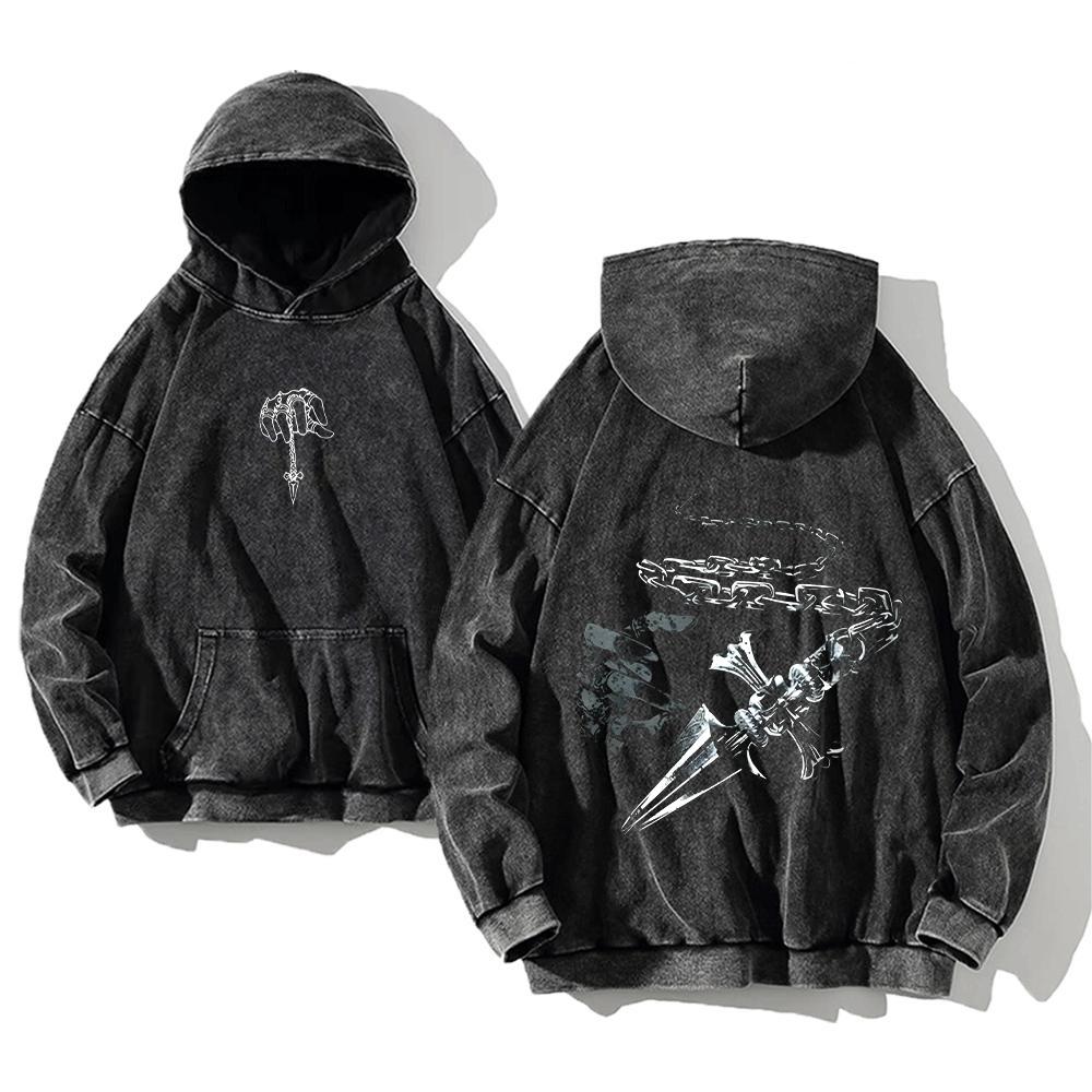 Anime Hunter X Hunter Killua Print Washed Hooded Men Manga Vintage Hoodies Oversized Cotton Sweatshirt Harajuku Male Streetwear