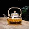 Japanese-Style Handmade High-Temperature Resistant Glass Teapot with Large Bamboo Handle for Brewing
