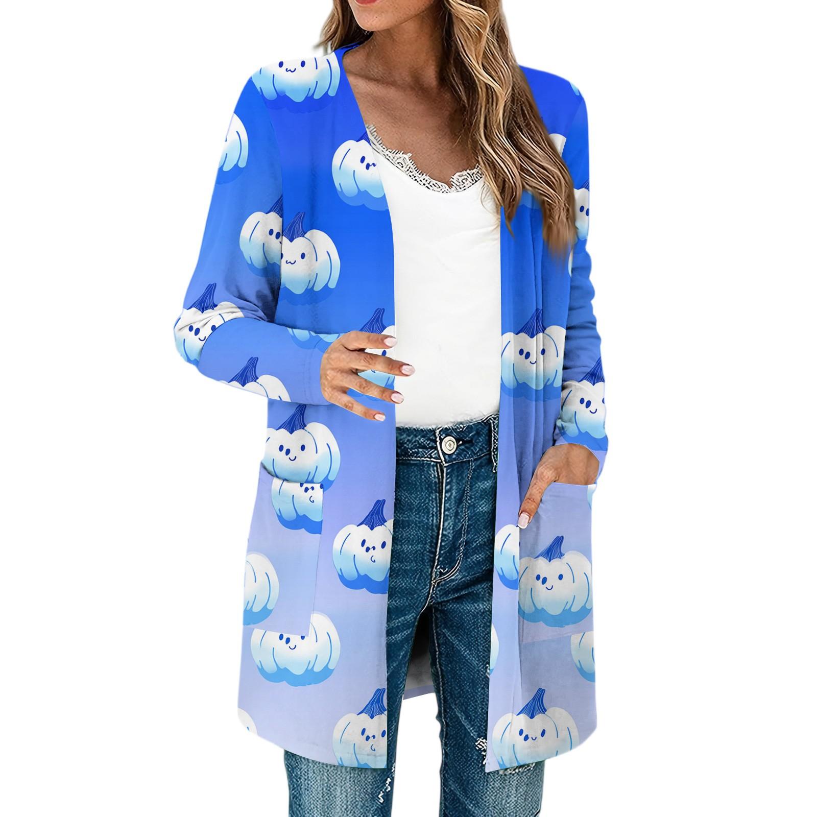 

Women s Lightweight Long Sleeve Open Front Cardigans Long Sleeve Lightweight Vintage Printed Coat With Pockets L синій