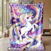 Rainbow Unicorn Fantasy Theme Blanket Lightweight Warm Flannel Blanket Decorative Throw Blanket for Home Decoration