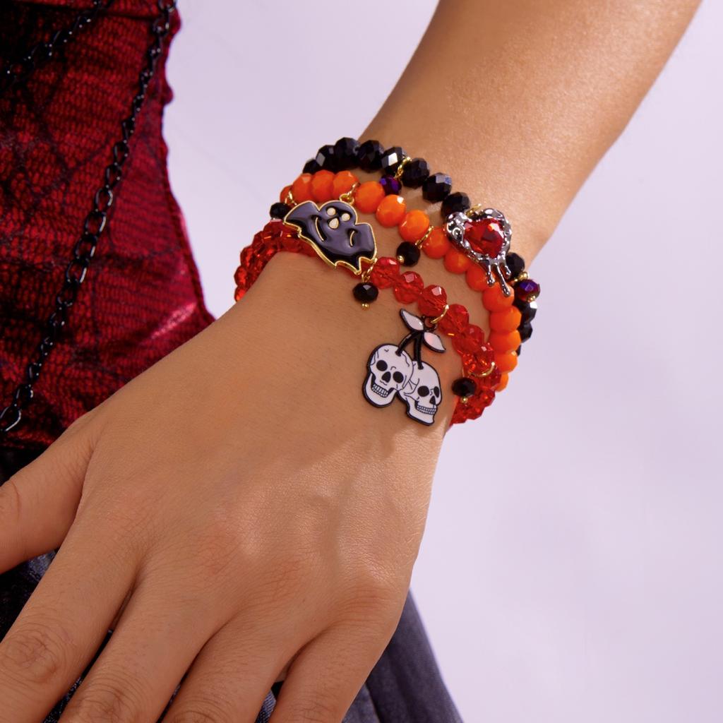 Halloween Charm Bracelet Skull Ghost Heart Pumpkin Bat Spider Crystal Beads Multilayer Soft Clay Boho Jewelry Gift For Women Men