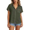 Women's Summer Short Sleeve Blouse with Collar - Color Button Up Relaxed Fit