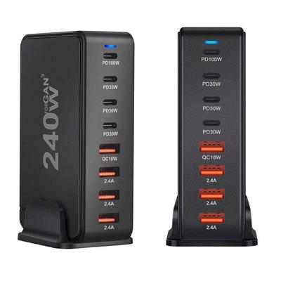 240W Desktop GaN Charger 8-Port USB Charger Station Quick Charge 3.0 Type C PD Fast Charger for iPhone15 14 13 for Laptop Tablet