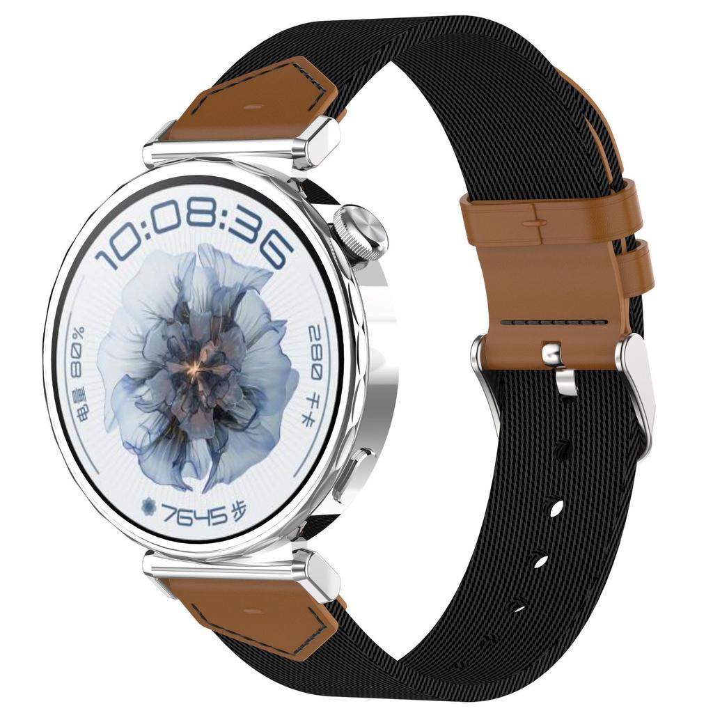 For Huawei Watch GT 5 41mm Watch Strap 18mm Nylon+Leather Adjustable Wrist Band