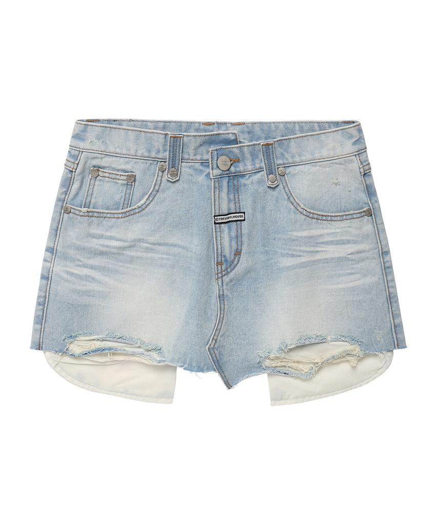 THEVINYLHOUSE Unbalance Micro Denim Skirt (W) Light Blue