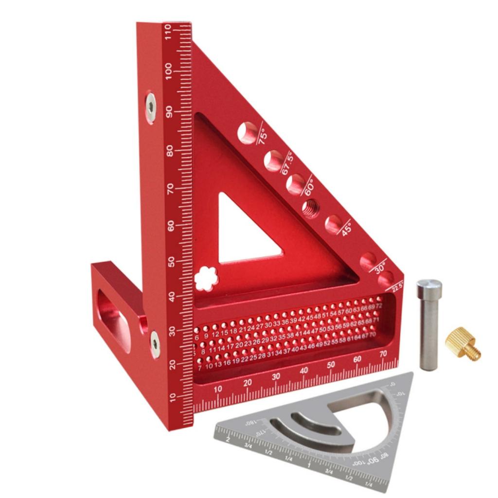 Multi-angle Set Square with Angle Positioning Dowel Pin and T-sqaure Scribing Holes,with Small Angle Triangle Ruler 3D Scribing