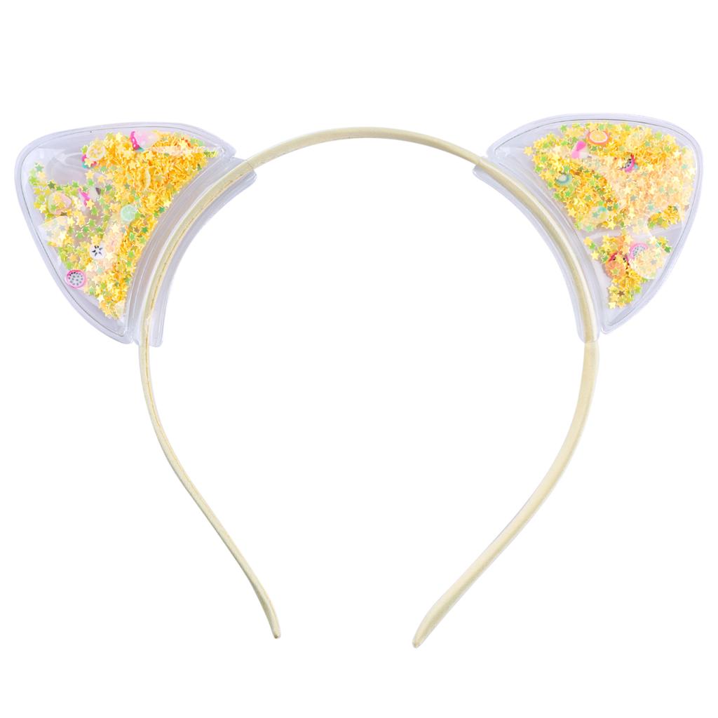 Cat Ears Headband For Girls Transparent Quicksand Sequin   Hair Hoops Cute Hair Accessories For Daily Party Cosplay
