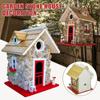 Hanging Wooden Stone Cottage Birdhouse With Door Window & Roof Design For Garden Patio Balcony Porch
