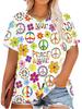[Printed Design-Not Textured] Vibrant Floral Women'S Round Neck Short Sleeve T-Shirt  Peace Love Print. Casual Style. Machine Washable. All-Season Wea