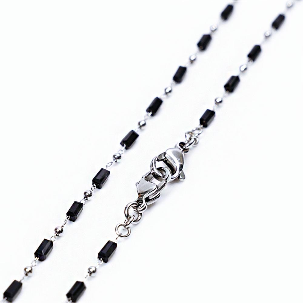 Jeibanseukeullaesig Block Stone Beads Surgical Steel Eyeglass Chain Mask Necklace (C2001-An666_Bk)