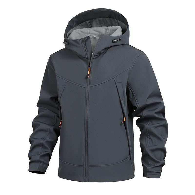 Cross-border men's autumn and winter soft shell clothing outdoor casual loose windproof and cold-proof fleece jacket hooded jacket can be opened twice