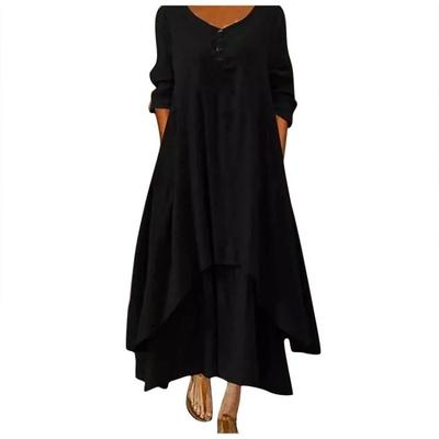 Casual Loose Maxi Dress Women Cotton Button Shirt Dress