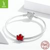 S925 Silver Red Passion Maple Leaf Beaded, Fashionable Dripping Leaf Diy Jewelry Accessories Bsc335