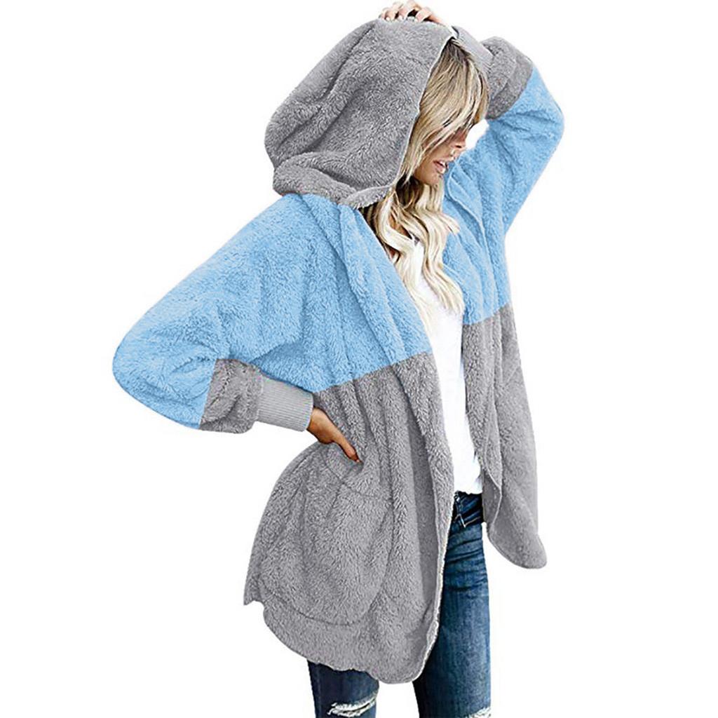 Módní Dámská plyšová kardiganová bunda s kapucí Ležérní bunda s volným prošíváním