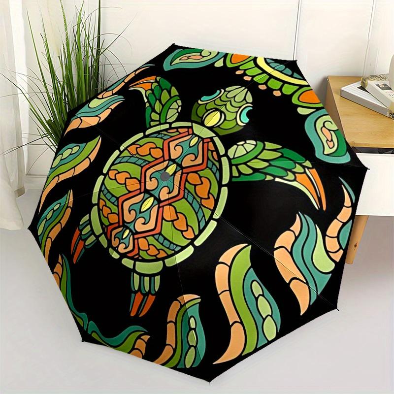 1pc Sea Turtle Mandala Automatic Opening/closing Umbrella with Auto Open/Close, Perfect Gift for Friends, Durable Plastic Handle yy250801192