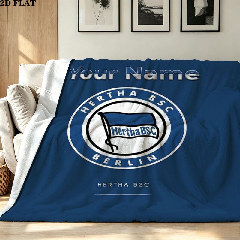 1PC Hertha BSC Custom Name Patterned Flannel Blanket Suitable For All Seasons for Home Decor Warmth and Comfort Gifts Holiday Present