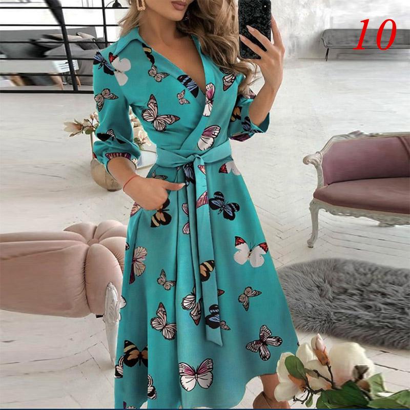 Mujeres Elegante manga larga Cinturón con cordones Cuello en V Profundo Vestido  Largo Vestido Carta Impresa Fiesta Sexy comprar a buen precio — entrega  gratuita, reseñas reales con fotos — Joom