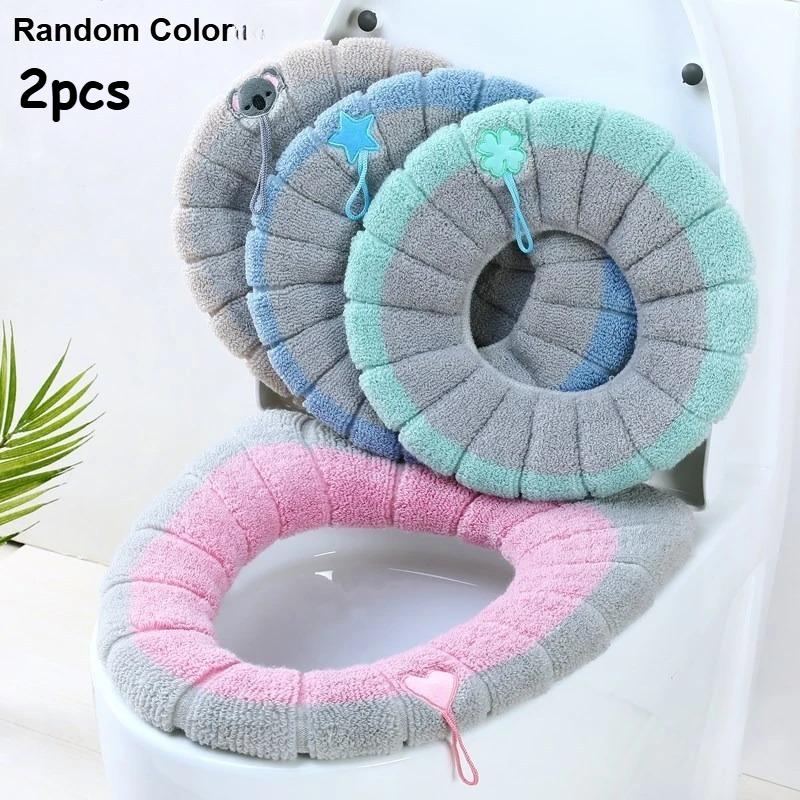 

2pcs WinterWarmth Toilet Seat Covers - Soft Thick Warm Cushion with Removable & Easy-Clean Design, Portable for Home, Dorms
