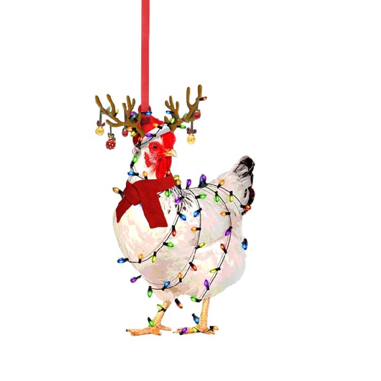Christmas Scarf Chicken Pendant Wood Party Front Door Decoration Gift