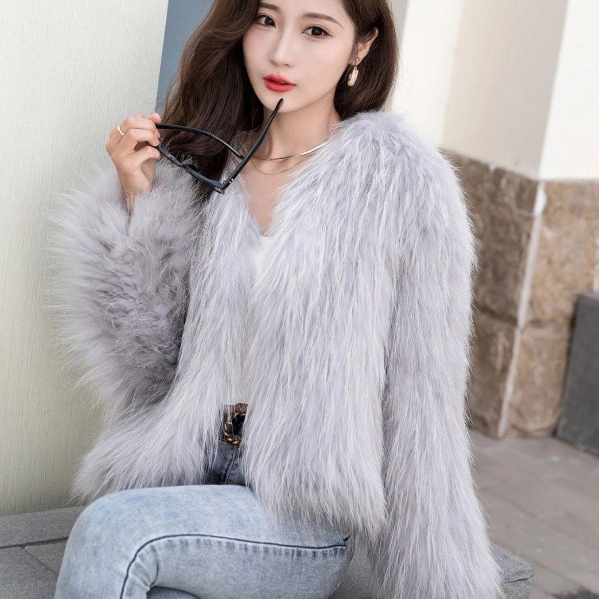 

Женская новая зимняя шуба-куртка из искусственного лисьего меха, тонкая и легкая XXL светло-серый