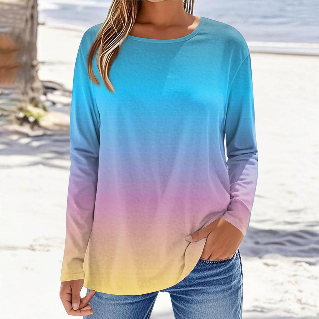 Women's Fashionable Casual Printed Long Sleeved Round Neck Top Round Neck Top Top