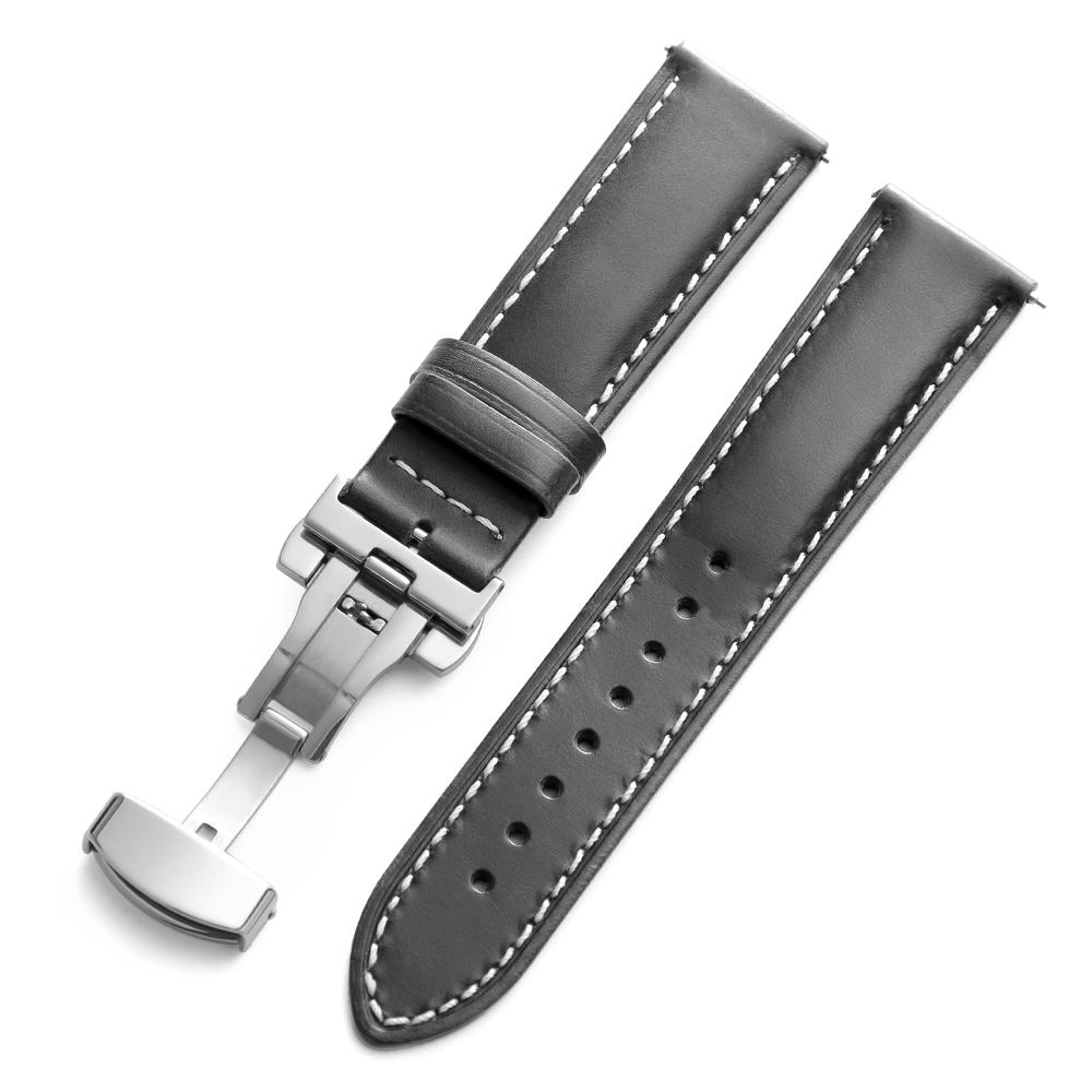 

18mm 20mm 22mm Business Watch Band for Seiko Genuine Calfskin Leather Soft Watchband for Omega Butterfly Buckle Stitching Strap 18mm сірий колір